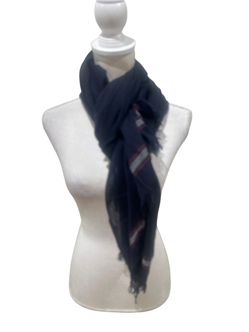 Uniqlo & Ines de la Fressange Navy Fringe Scarf Subtle Stripe silk/cotton Paris